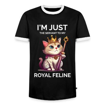 I'm Just The Servant Royal Cat Kawaii Kitten - Men's Ringer Shirt - black/white - Front - AI Model Female 172 light (172cm) & AI Model Male 178 light (178cm)