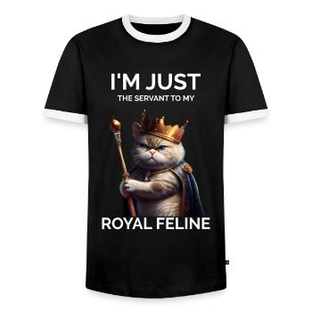 I'm Just The Servant Royal Cat - Men's Ringer Shirt - black/white - Front - AI Model Female 172 light (172cm) & AI Model Male 178 light (178cm)