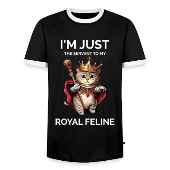 I'm Just The Servant Royal Kawaii Kitten Cat - Men's Ringer Shirt - black/white - Front - AI Model Female 172 light (172cm) & AI Model Male 178 light (178cm)