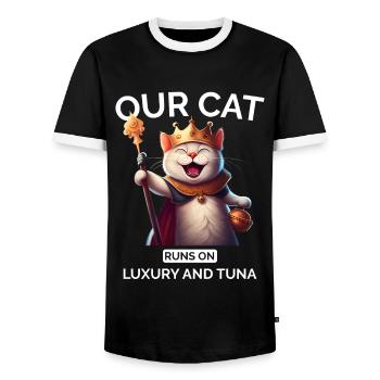 Cat Mom Dad Cartoon Cat Crown Queen - Men's Ringer Shirt - black/white - Front - AI Model Female 172 light (172cm) & AI Model Male 178 light (178cm)