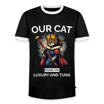 Chat Maman Papa Dessin Animé Reine Chat - T-shirt contrasté Homme - noir/blanc - Devant - AI Model Female 172 light (172cm) & AI Model Male 178 light (178cm)