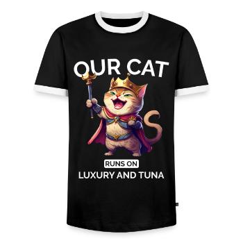 Cat Mom Dad Cartoon Cat Laughing - Men's Ringer Shirt - black/white - Front - AI Model Female 172 light (172cm) & AI Model Male 178 light (178cm)