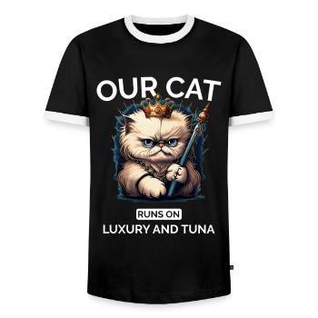 Cat Mom Dad Cartoon Cat Queen - Men's Ringer Shirt - black/white - Front - AI Model Female 172 light (172cm) & AI Model Male 178 light (178cm)