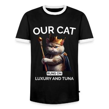 Cat Mom Dad Royal Cat - Men's Ringer Shirt - black/white - Front - AI Model Female 172 light (172cm) & AI Model Male 178 light (178cm)