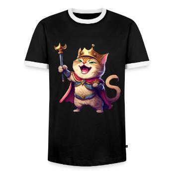 Cartoon Katze lacht - Männer Kontrast-T-Shirt - Schwarz/Weiß - Vorne - AI Model Female 172 light (172cm) & AI Model Male 178 light (178cm)