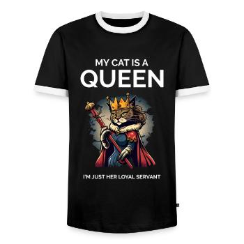 My Cat Is A Queen Cartoon Queen Cat - Men's Ringer Shirt - black/white - Front - AI Model Female 172 light (172cm) & AI Model Male 178 light (178cm)