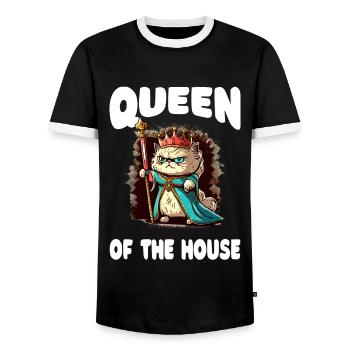 Queen Of The House Cut Royal Cat - Men's Ringer Shirt - black/white - Front - AI Model Female 172 light (172cm) & AI Model Male 178 light (178cm)