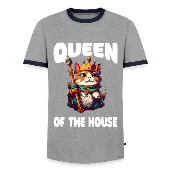 Queen Of The House Cute Cat Lover - Men's Ringer Shirt - grey/navy  - Front - AI Model Female 172 light (172cm) & AI Model Male 178 light (178cm)