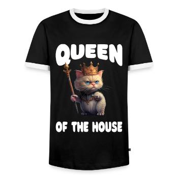 Queen Of The House Funny Royal Cat - Men's Ringer Shirt - black/white - Front - AI Model Female 172 light (172cm) & AI Model Male 178 light (178cm)