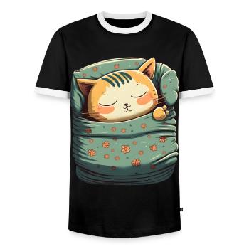 Kawaii Katze schlafen Geschenk - Männer Kontrast-T-Shirt - Schwarz/Weiß - Vorne - AI Model Female 172 light (172cm) & AI Model Male 178 light (178cm)