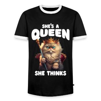 Shes A Queen Queen Cat Lover - Men's Ringer Shirt - black/white - Front - AI Model Female 172 light (172cm) & AI Model Male 178 light (178cm)