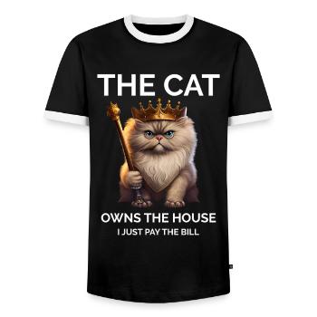 The Cat Owns The House Persian Cat Queen - Men's Ringer Shirt - black/white - Front - AI Model Female 172 light (172cm) & AI Model Male 178 light (178cm)
