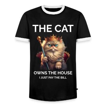 The Cat Owns The House Queen Cat Lover - Men's Ringer Shirt - black/white - Front - AI Model Female 172 light (172cm) & AI Model Male 178 light (178cm)