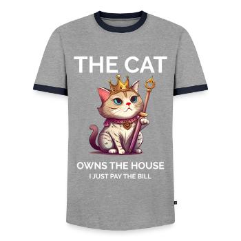 The Cat Owns The House Royal Cat Kawaii Kitten - Men's Ringer Shirt - grey/navy  - Front - AI Model Female 172 light (172cm) & AI Model Male 178 light (178cm)