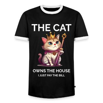 The Cat Owns The House Royal Cat Kawaii Kitten - Men's Ringer Shirt - black/white - Front - AI Model Female 172 light (172cm) & AI Model Male 178 light (178cm)