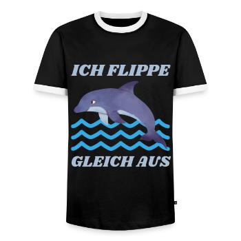 ICH FLIPPE GLEICH AUS DELFIN SPRUCH LUSTIG - Männer Kontrast-T-Shirt - Schwarz/Weiß - Vorne - AI Model Female 172 light (172cm) & AI Model Male 178 light (178cm)