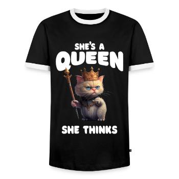 Shes A Queen Funny Royal Cat - Men's Ringer Shirt - black/white - Front - AI Model Female 172 light (172cm) & AI Model Male 178 light (178cm)