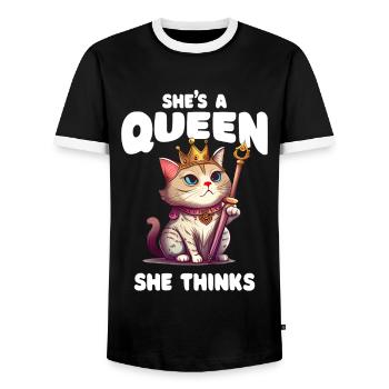 Funny Cat Saying Crazy Cat Lady - Men's Ringer Shirt - black/white - Front - AI Model Female 172 light (172cm) & AI Model Male 178 light (178cm)