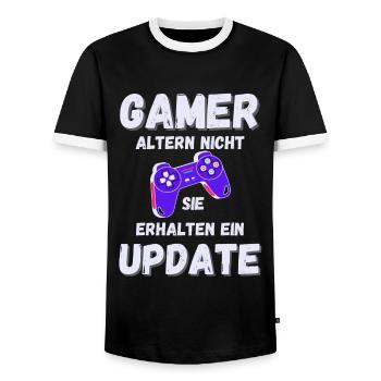 GAMER Lustiger Spruch Gaming Update - Männer Kontrast-T-Shirt - Schwarz/Weiß - Vorne - AI Model Female 172 light (172cm) & AI Model Male 178 light (178cm)