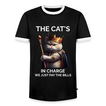 The Cats in Charge Royal Cat - Men's Ringer Shirt - black/white - Front - AI Model Female 172 light (172cm) & AI Model Male 178 light (178cm)