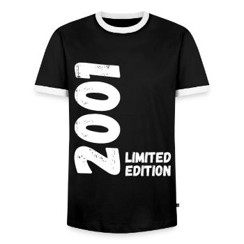 2001 Limited edition Birthday - Men's Ringer Shirt - black/white - Front - AI Model Female 172 light (172cm) & AI Model Male 178 light (178cm)