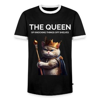 The Queen Nocking Things Royal Cat - Men's Ringer Shirt - black/white - Front - AI Model Female 172 light (172cm) & AI Model Male 178 light (178cm)