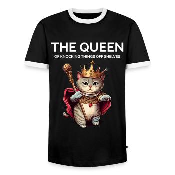 The Queen Nocking Things Royal Kawaii Kitten Cat - Men's Ringer Shirt - black/white - Front - AI Model Female 172 light (172cm) & AI Model Male 178 light (178cm)