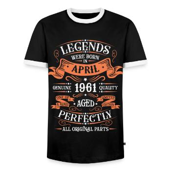 62nd anniversary April Vintage 1961 Vintage - Men's Ringer Shirt - black/white - Front - AI Model Female 172 light (172cm) & AI Model Male 178 light (178cm)