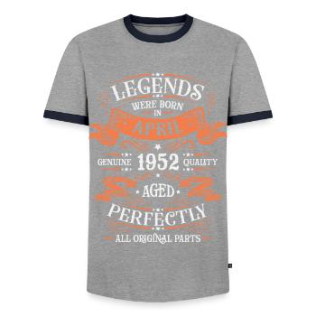 April 1952 - Männer Kontrast-T-Shirt - Grau/Navy  - Vorne - AI Model Female 172 light (172cm) & AI Model Male 178 light (178cm)