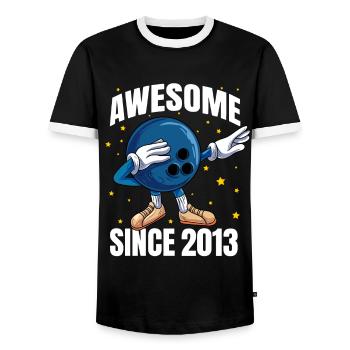Awesome Since 2013 - 10th Bowling Birthday - Men's Ringer Shirt - black/white - Front - AI Model Female 172 light (172cm) & AI Model Male 178 light (178cm)