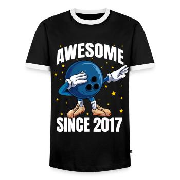 Awesome Since 2017 - 6th Bowling Birthday - Men's Ringer Shirt - black/white - Front - AI Model Female 172 light (172cm) & AI Model Male 178 light (178cm)
