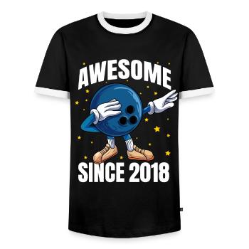 Awesome Since 2018 - 5th Bowling Birthday - Men's Ringer Shirt - black/white - Front - AI Model Female 172 light (172cm) & AI Model Male 178 light (178cm)