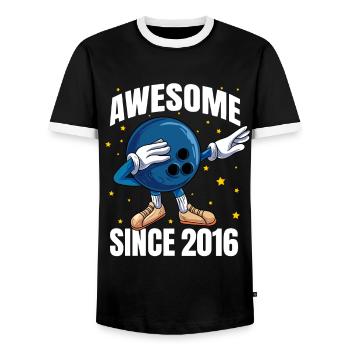 Awesome Since 2016 - 7th Bowling Birthday - Men's Ringer Shirt - black/white - Front - AI Model Female 172 light (172cm) & AI Model Male 178 light (178cm)