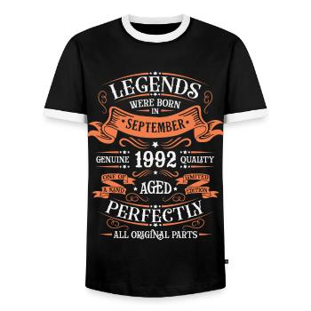 SEPTEMBER 1992 LIMITIERTE AUFLAGE - Männer Kontrast-T-Shirt - Schwarz/Weiß - Vorne - AI Model Female 172 light (172cm) & AI Model Male 178 light (178cm)