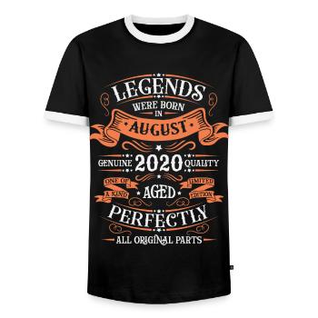 August 2020 Jubiläum 2020 Legenden August - Männer Kontrast-T-Shirt - Schwarz/Weiß - Vorne - AI Model Female 172 light (172cm) & AI Model Male 178 light (178cm)
