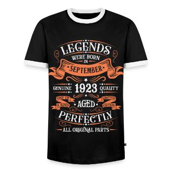 September 1923 Originelle Geburtstagsgeschenkidee - Männer Kontrast-T-Shirt - Schwarz/Weiß - Vorne - AI Model Female 172 light (172cm) & AI Model Male 178 light (178cm)