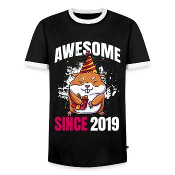 Génial depuis 2019 - 4ème anniversaire de hamster - T-shirt contrasté Homme - noir/blanc - Devant - AI Model Female 172 light (172cm) & AI Model Male 178 light (178cm)