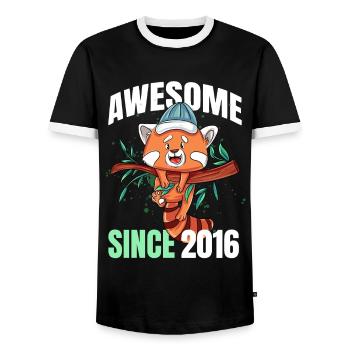 Genial seit 2016 - 7. Roter Panda Geburtstag - Männer Kontrast-T-Shirt - Schwarz/Weiß - Vorne - AI Model Female 172 light (172cm) & AI Model Male 178 light (178cm)