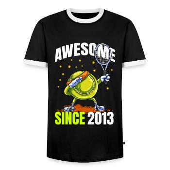 Génial depuis 2013 - 10ème anniversaire de tennis - T-shirt contrasté Homme - noir/blanc - Devant - AI Model Female 172 light (172cm) & AI Model Male 178 light (178cm)