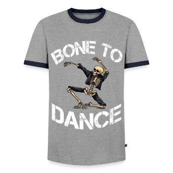 Bone To Dance Skelett Spruch - Männer Kontrast-T-Shirt - Grau/Navy  - Vorne - AI Model Female 172 light (172cm) & AI Model Male 178 light (178cm)