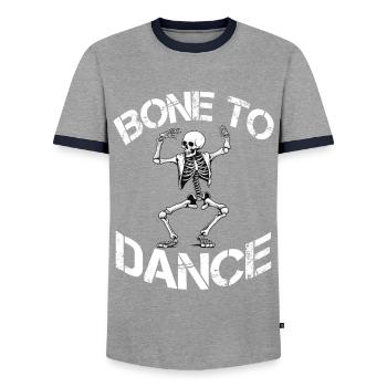 Bone To Dance Skelett Spruch - Männer Kontrast-T-Shirt - Grau/Navy  - Vorne - AI Model Female 172 light (172cm) & AI Model Male 178 light (178cm)