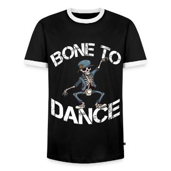 Bone To Dance Funny Dancing Saying - Men's Ringer Shirt - black/white - Front - AI Model Female 172 light (172cm) & AI Model Male 178 light (178cm)