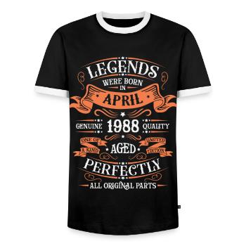 Jubiläum 1988 April Retro-Legende seit Palme - Männer Kontrast-T-Shirt - Schwarz/Weiß - Vorne - AI Model Female 172 light (172cm) & AI Model Male 178 light (178cm)