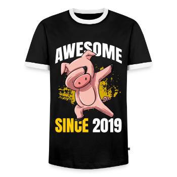 Génial depuis 2019 - 4ème anniversaire de cochon - T-shirt contrasté Homme - noir/blanc - Devant - AI Model Female 172 light (172cm) & AI Model Male 178 light (178cm)