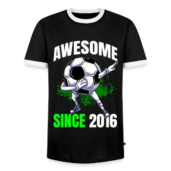 Awesome Since 2016 - 7th Soccer Birthday - Men's Ringer Shirt - black/white - Front - AI Model Female 172 light (172cm) & AI Model Male 178 light (178cm)