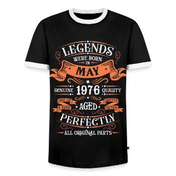 1976 anniversary awesome since May 1976 - Men's Ringer Shirt - black/white - Front - AI Model Female 172 light (172cm) & AI Model Male 178 light (178cm)