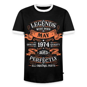 1974 Mai begrenzt - Männer Kontrast-T-Shirt - Schwarz/Weiß - Vorne - AI Model Female 172 light (172cm) & AI Model Male 178 light (178cm)