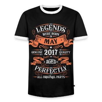 May 2017 - Birthday in May - Men's Ringer Shirt - black/white - Front - AI Model Female 172 light (172cm) & AI Model Male 178 light (178cm)