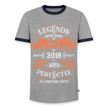 May 2018 Anniversary May 2018 May - Men's Ringer Shirt - grey/navy  - Front - AI Model Female 172 light (172cm) & AI Model Male 178 light (178cm)