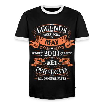 Vintage Flourish Birthday Gift May 2007 - Men's Ringer Shirt - black/white - Front - AI Model Female 172 light (172cm) & AI Model Male 178 light (178cm)